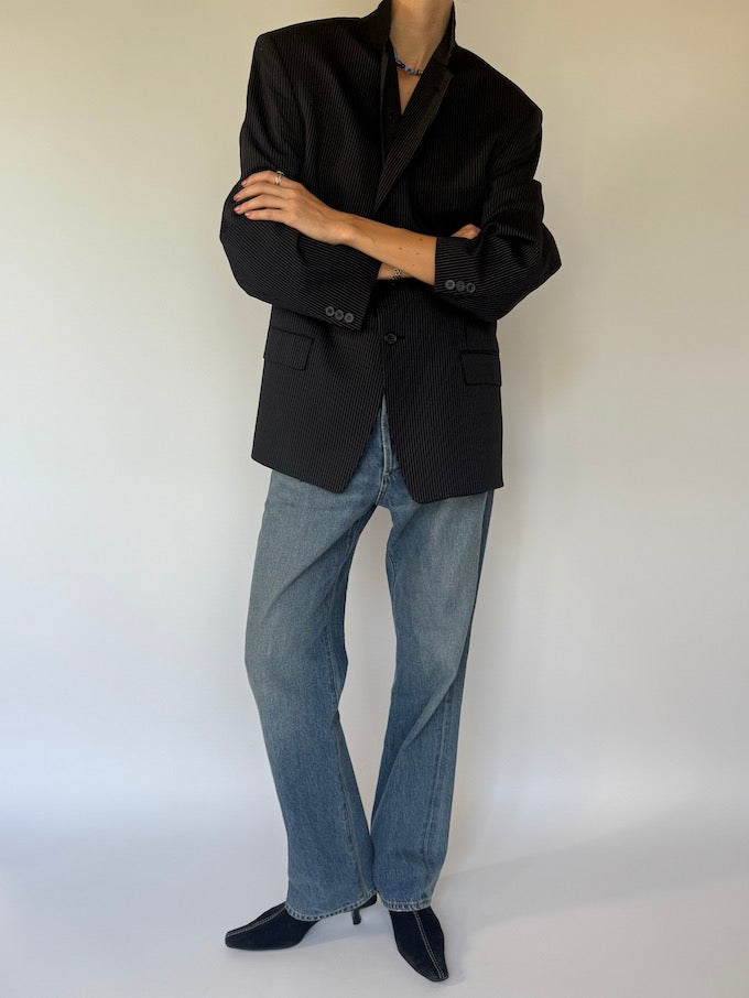 Vintage Pinstripe Blazer Black 6003