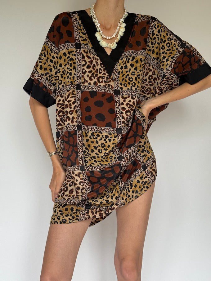 Vintage animal print patchwork tunic dress 6258