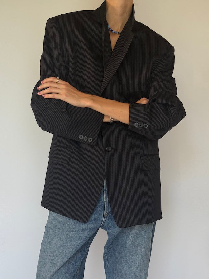Vintage Pinstripe Blazer Black 6003