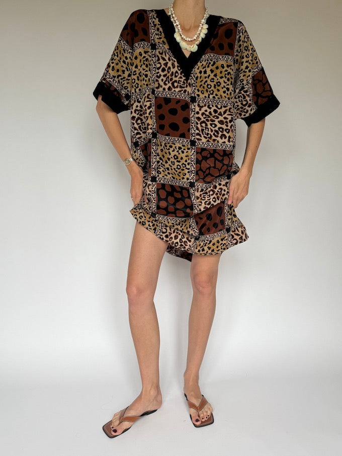 Vintage animal print patchwork tunic dress 6258