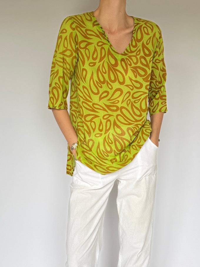 Vintage Light Weight Green and Brown Top 2071