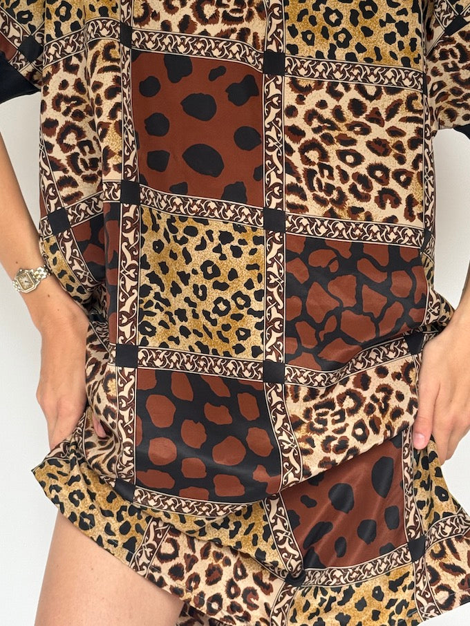 Vintage animal print patchwork tunic dress 6258