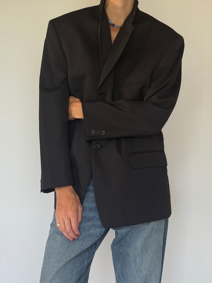 Vintage Pinstripe Blazer Black 6003