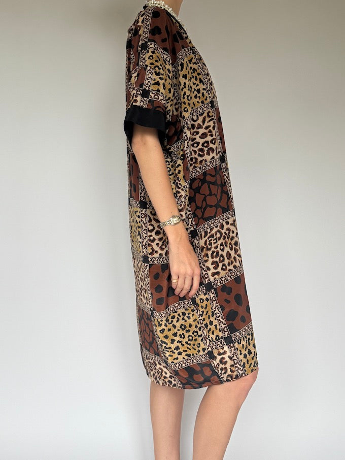 Vintage animal print patchwork tunic dress 6258