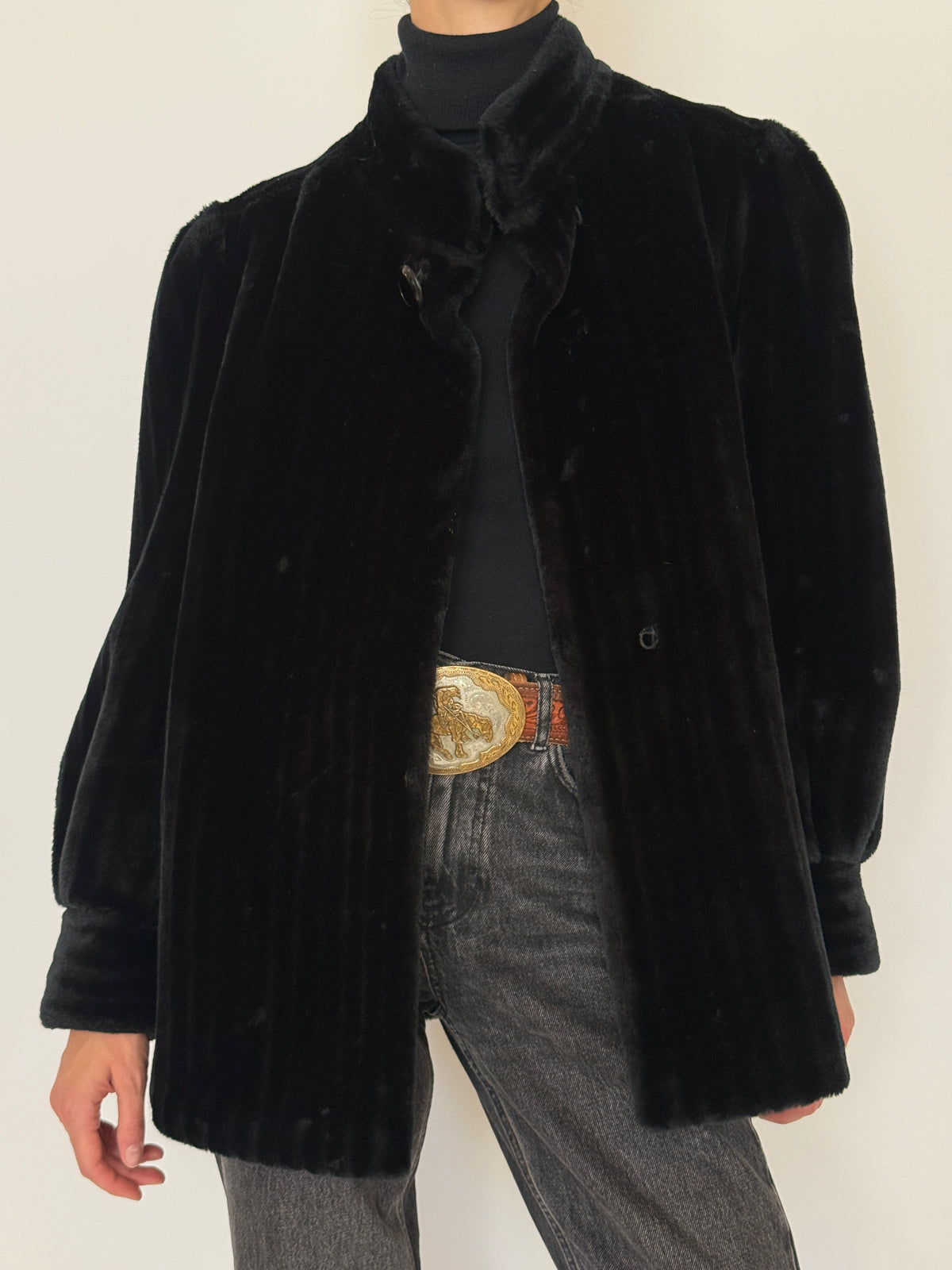 Vintage Faux Fur Coat Black 7607