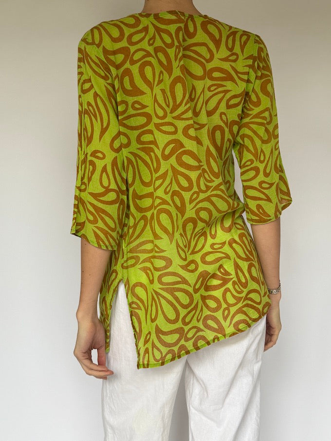 Vintage Light Weight Green and Brown Top 2071