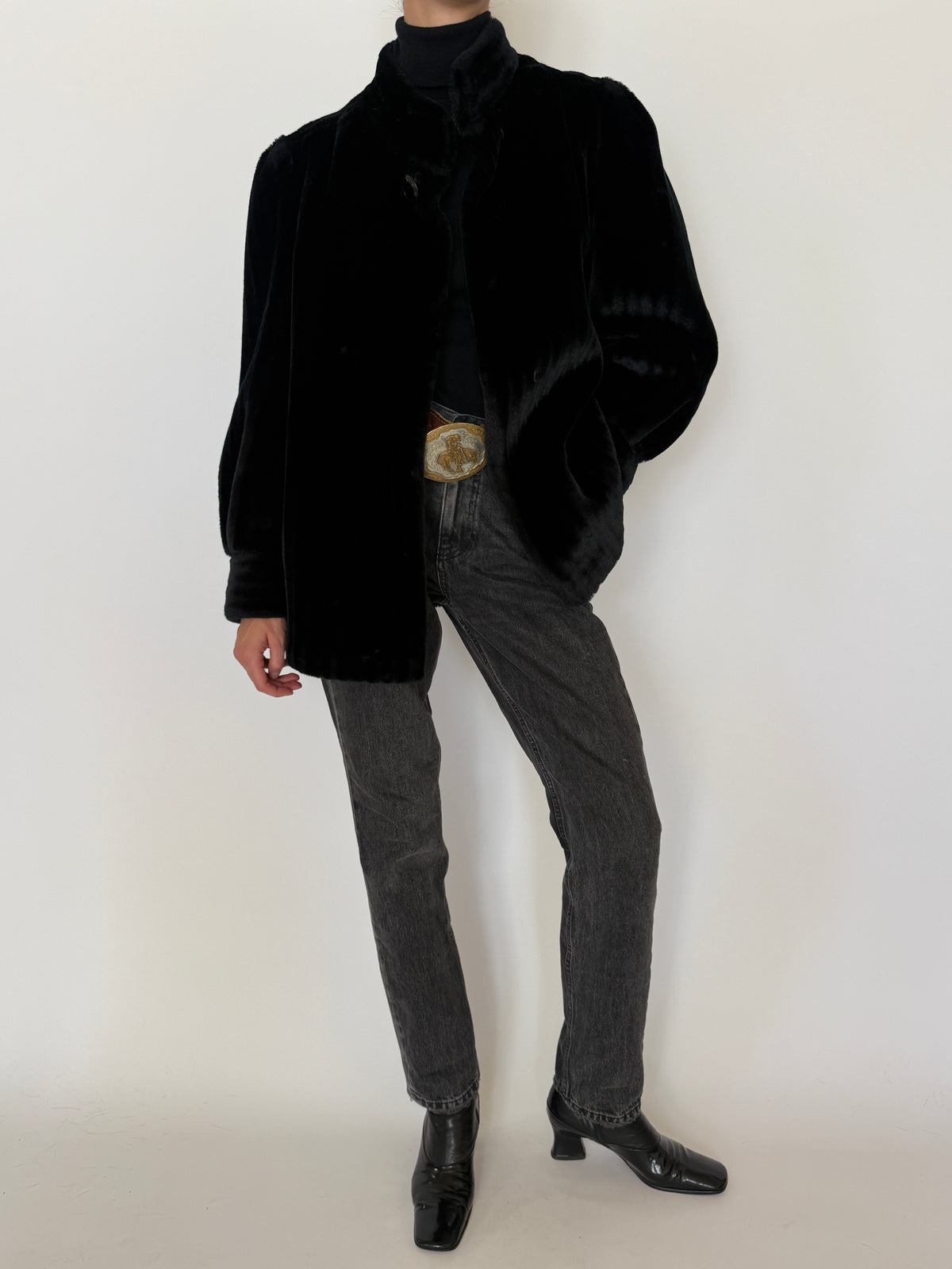 Vintage Faux Fur Coat Black 7607