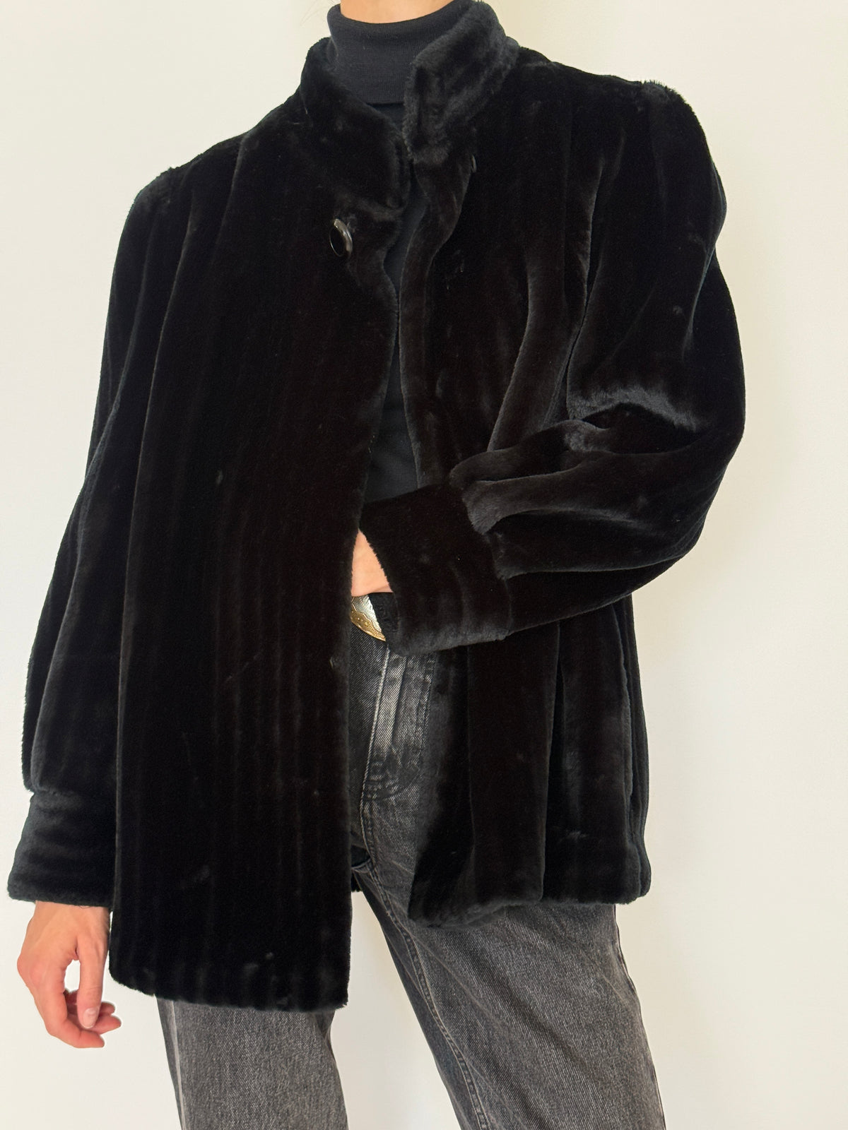 Vintage Faux Fur Coat Black 7607