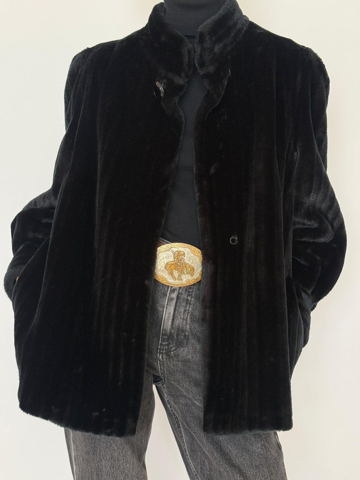 Vintage Faux Fur Coat Black 7607