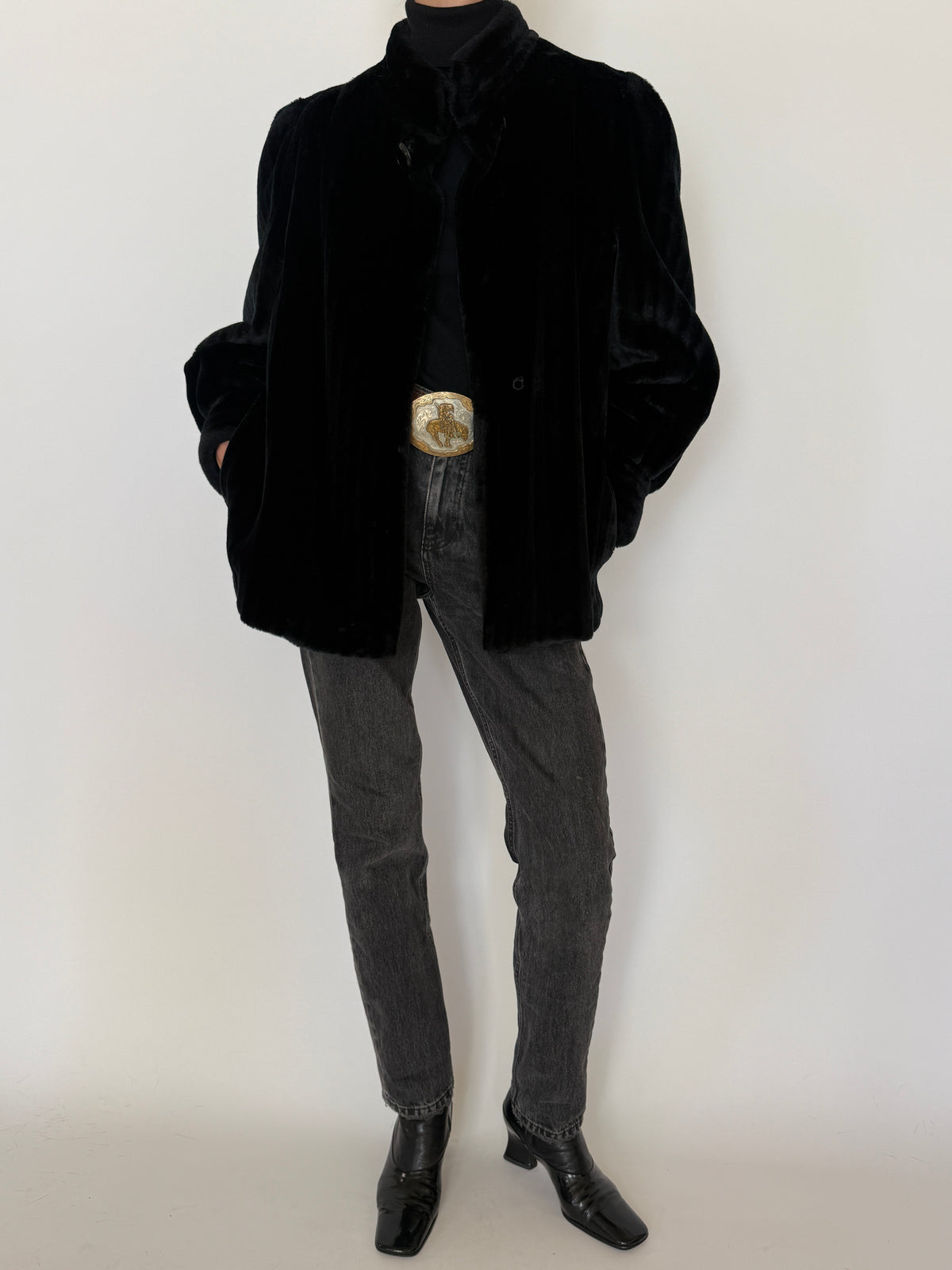 Vintage Faux Fur Coat Black 7607