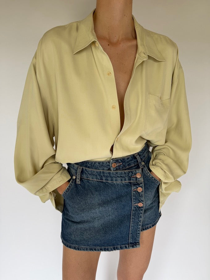 Vintage oversized silk shirt in butter 6060
