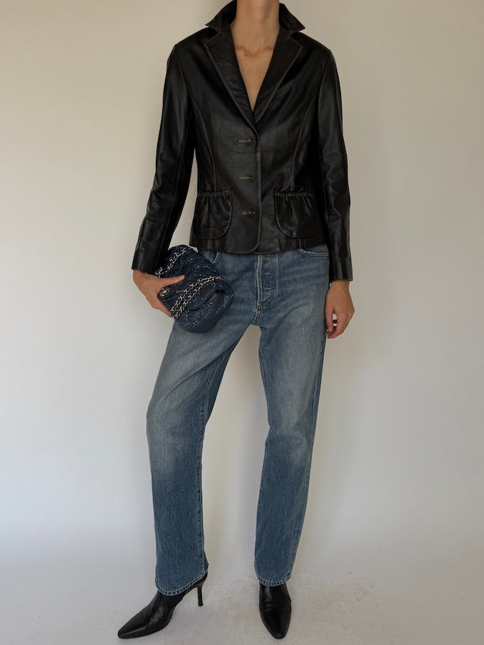 Vintage Leather Blazer Black 6620