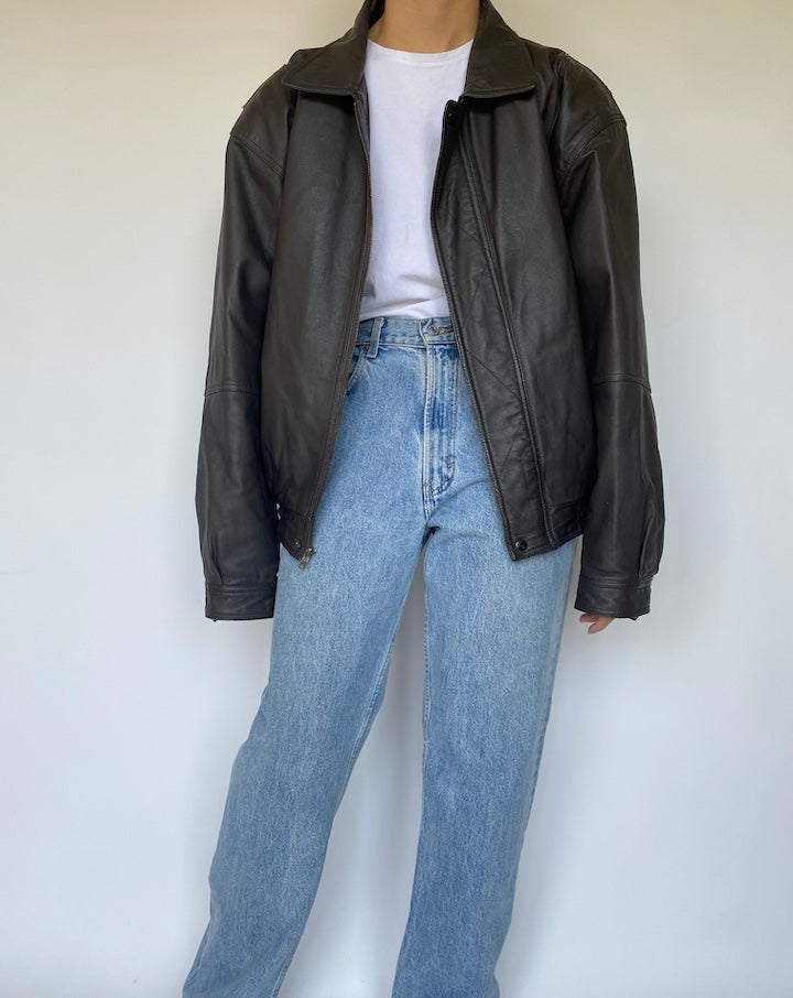 VINTAGE BROWN BOXY LEATHER JACKET 3380