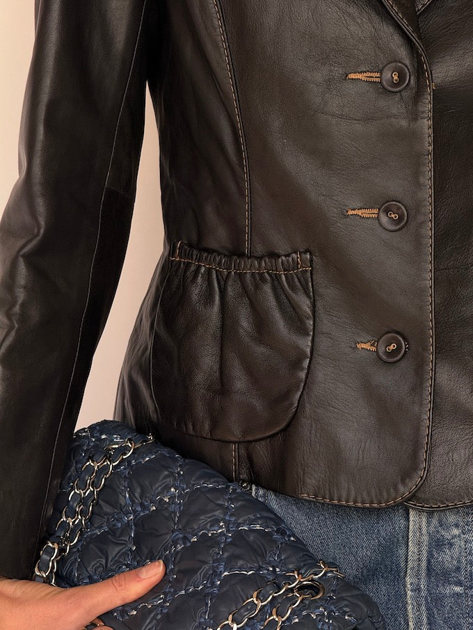 Vintage Leather Blazer Black 6620