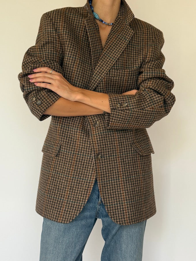 Vintage Houndstooth Blazer Brown 6018