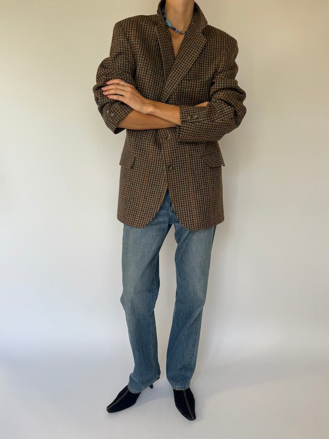 Vintage Houndstooth Blazer Brown 6018