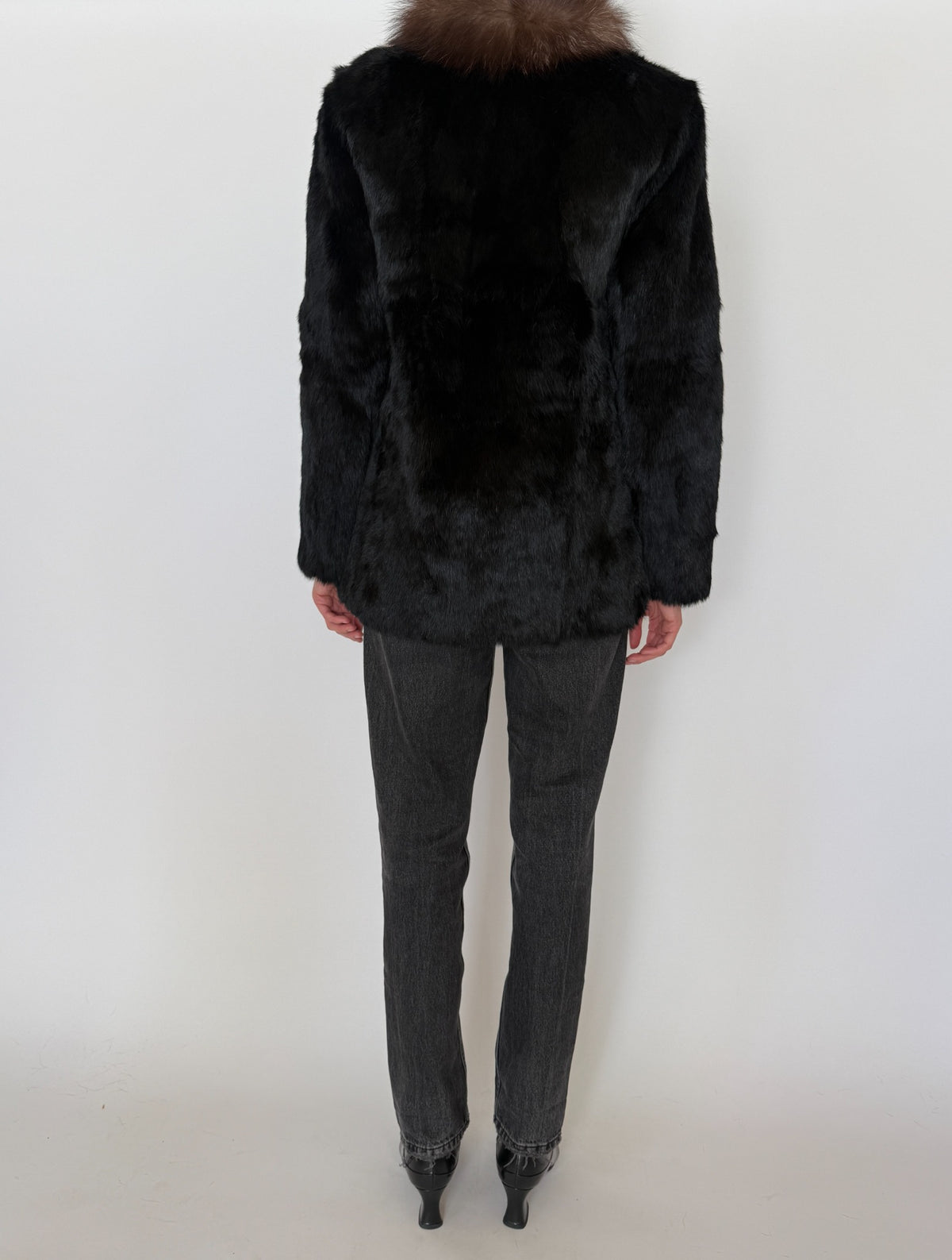 Back view of black rabbit fur jacket