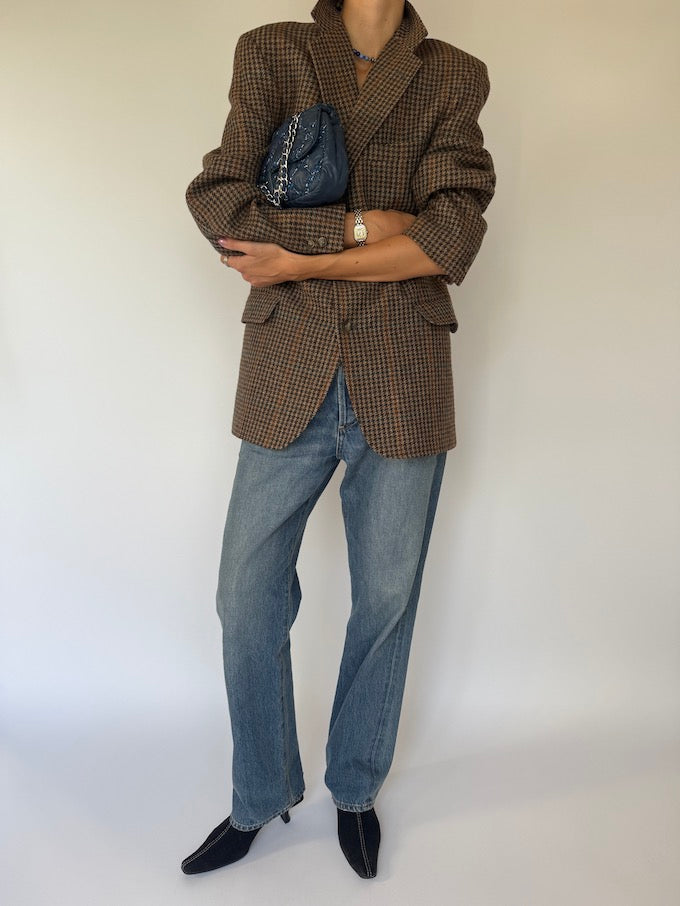 Vintage Houndstooth Blazer Brown 6018
