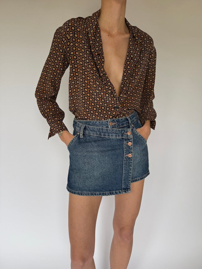 Vintage Patterned Silk Blouse 5797