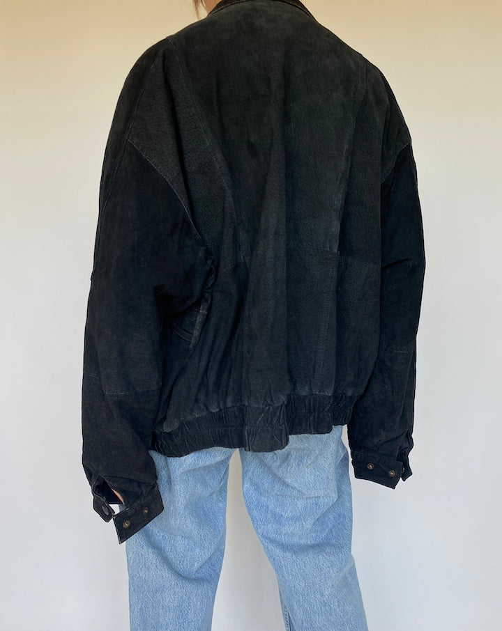 VINTAGE BLACK SUEDE LEATHER JACKET 3383