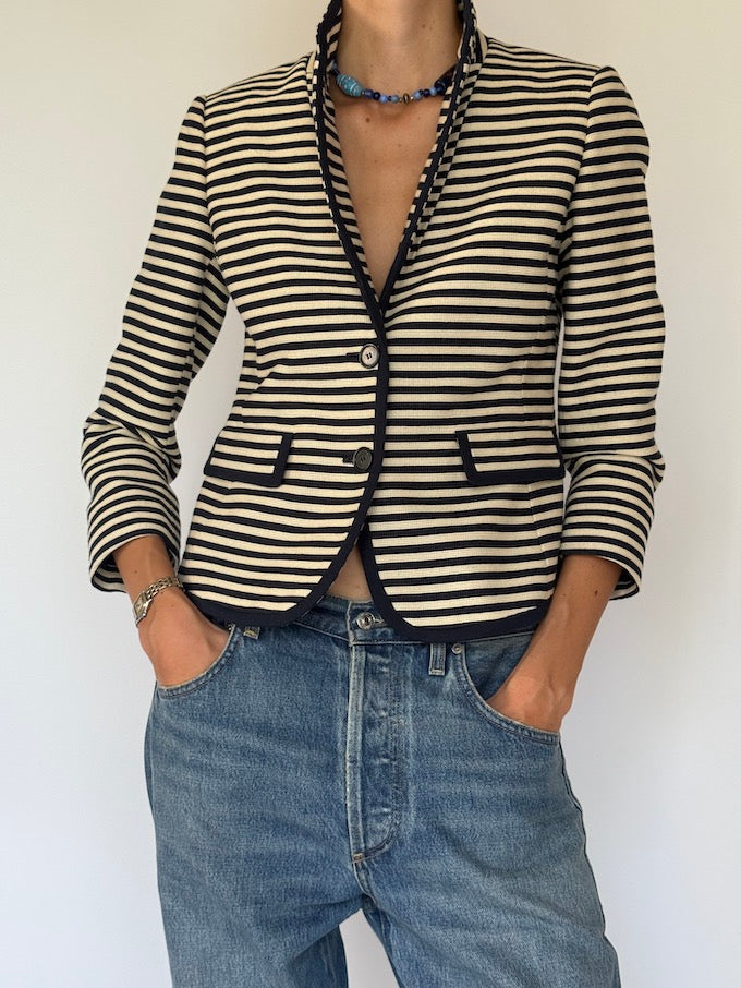 Vintage Navy & Cream Striped Blazer 6157