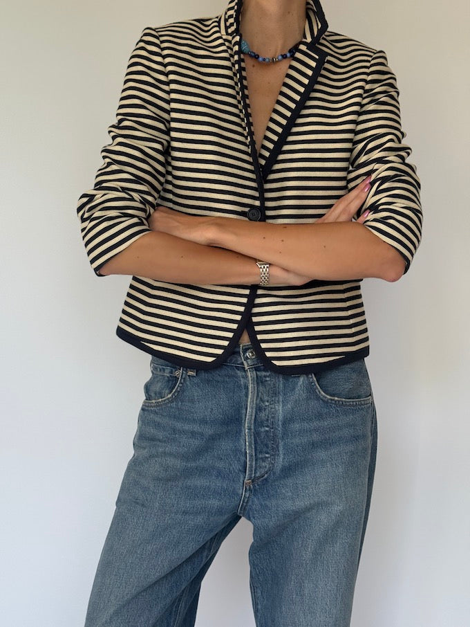 Vintage Navy & Cream Striped Blazer 6157