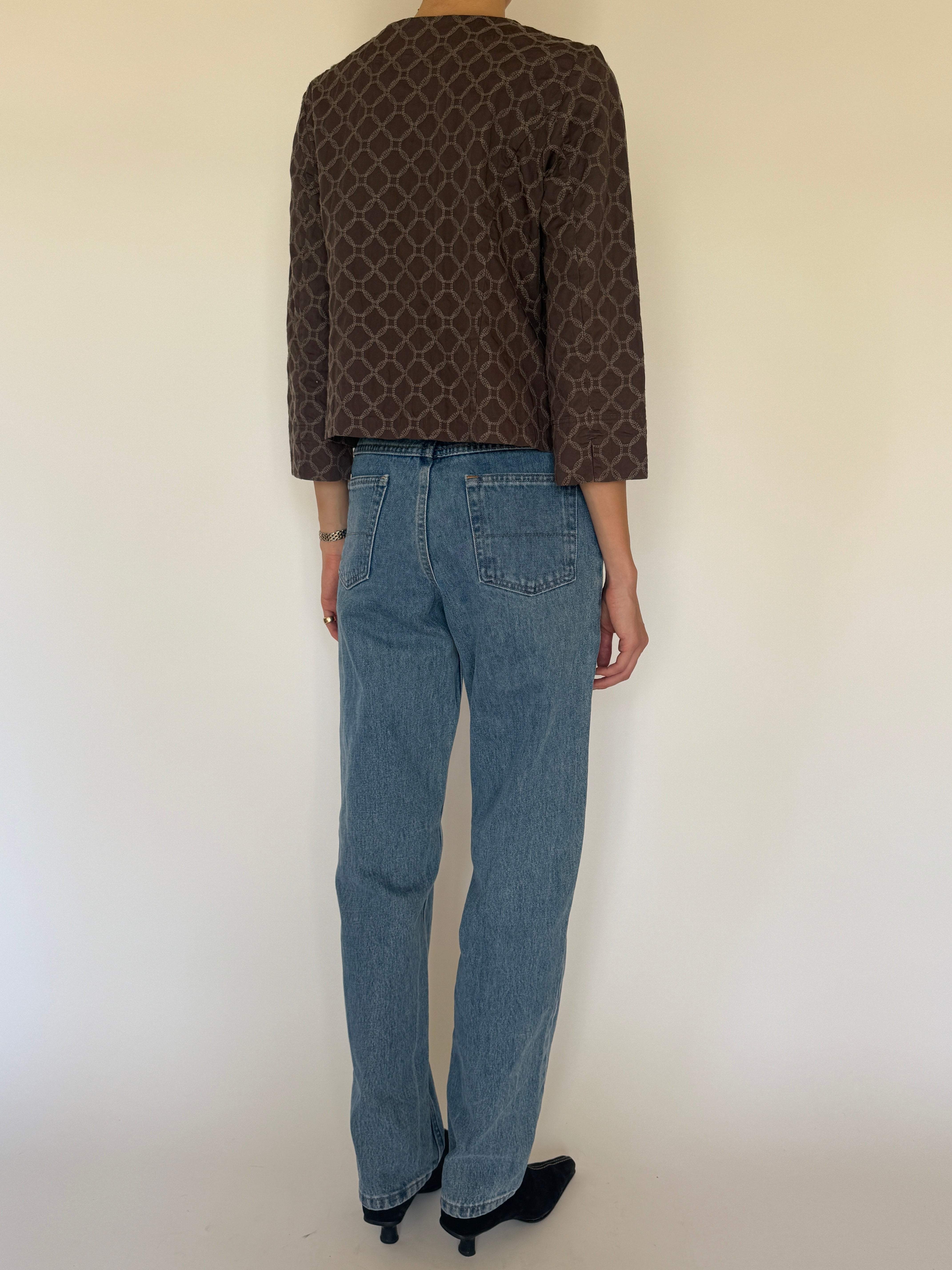Vintage brown geometric embroidered jacket back view