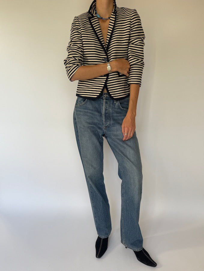 Vintage Navy & Cream Striped Blazer 6157