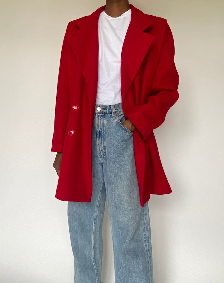 VINTAGE RED WOOL COAT 2336