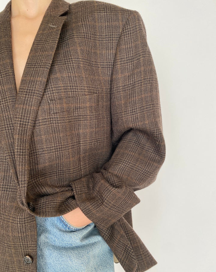 VINTAGE OVERSIZED BROWN RALPH LAUREN HOUNDSTOOTH BLAZER 4549