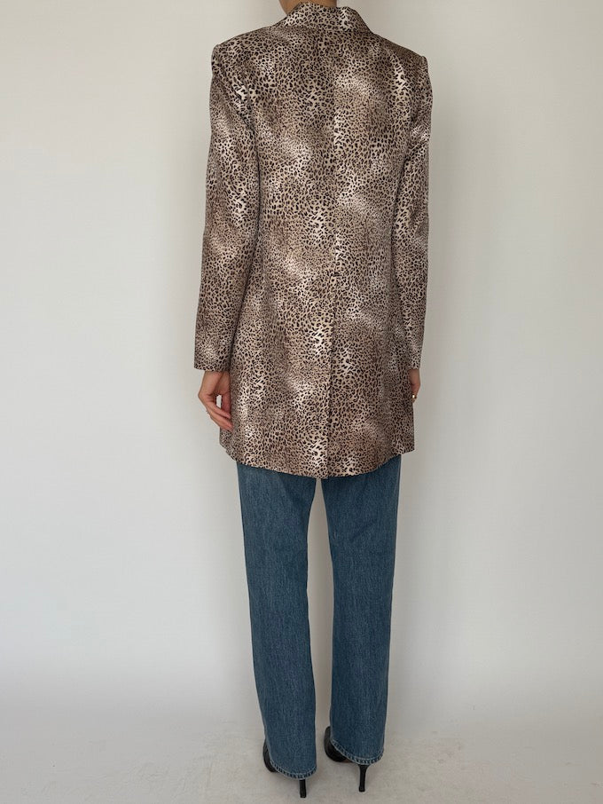 Vintage Leopard Print 100% Silk Long Blazer 6622