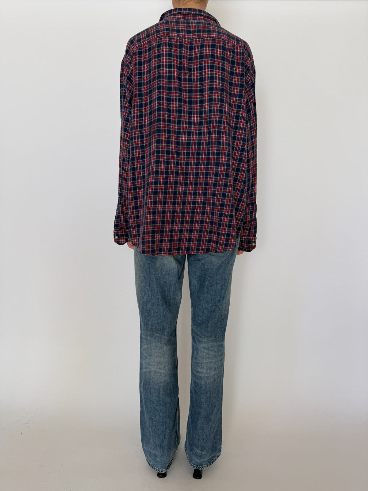 Full back view of oversized flannel