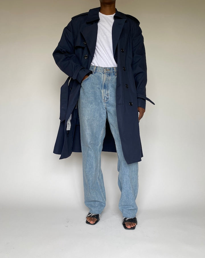 VINTAGE NAVY OVERSIZED TRENCH COAT 1942