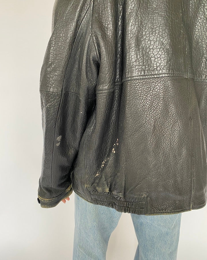 VINTAGE BLACK OVERSIZED LEATHER JACKET 5075