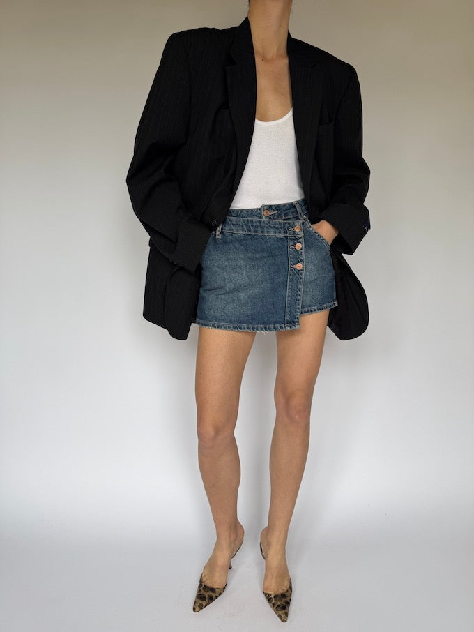 Vintage Oversized Pinstripe Wool-Blended Blazer 5699