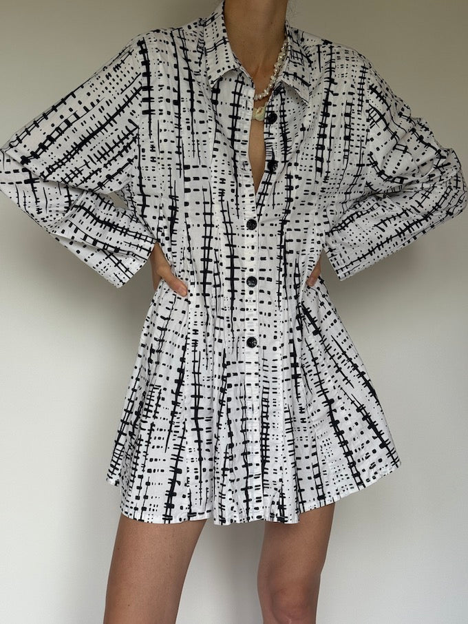 Vintage Graphic Button-Up Shirt-Dress 6267