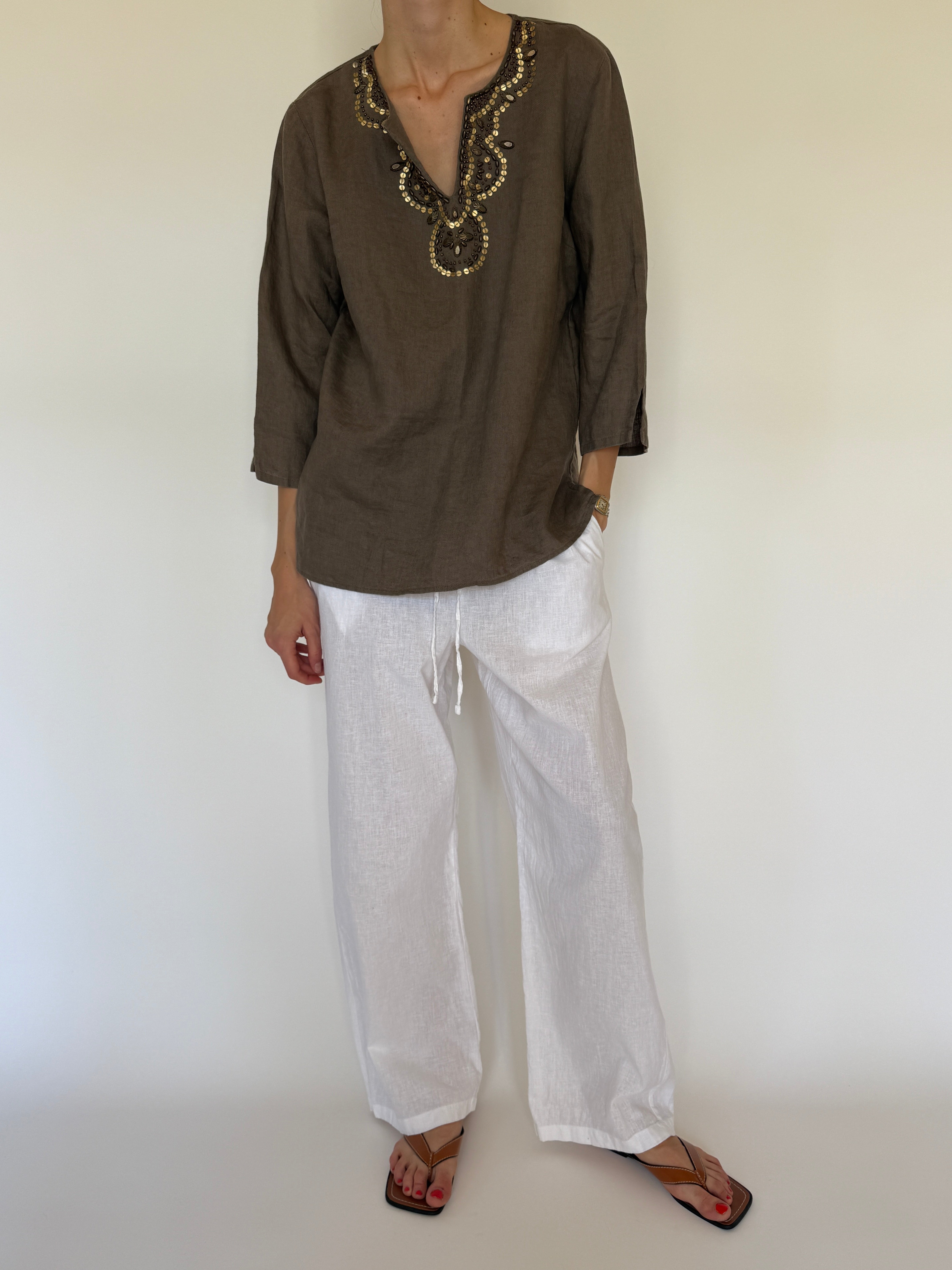 Vintage relaxed fit tunic top full view brown