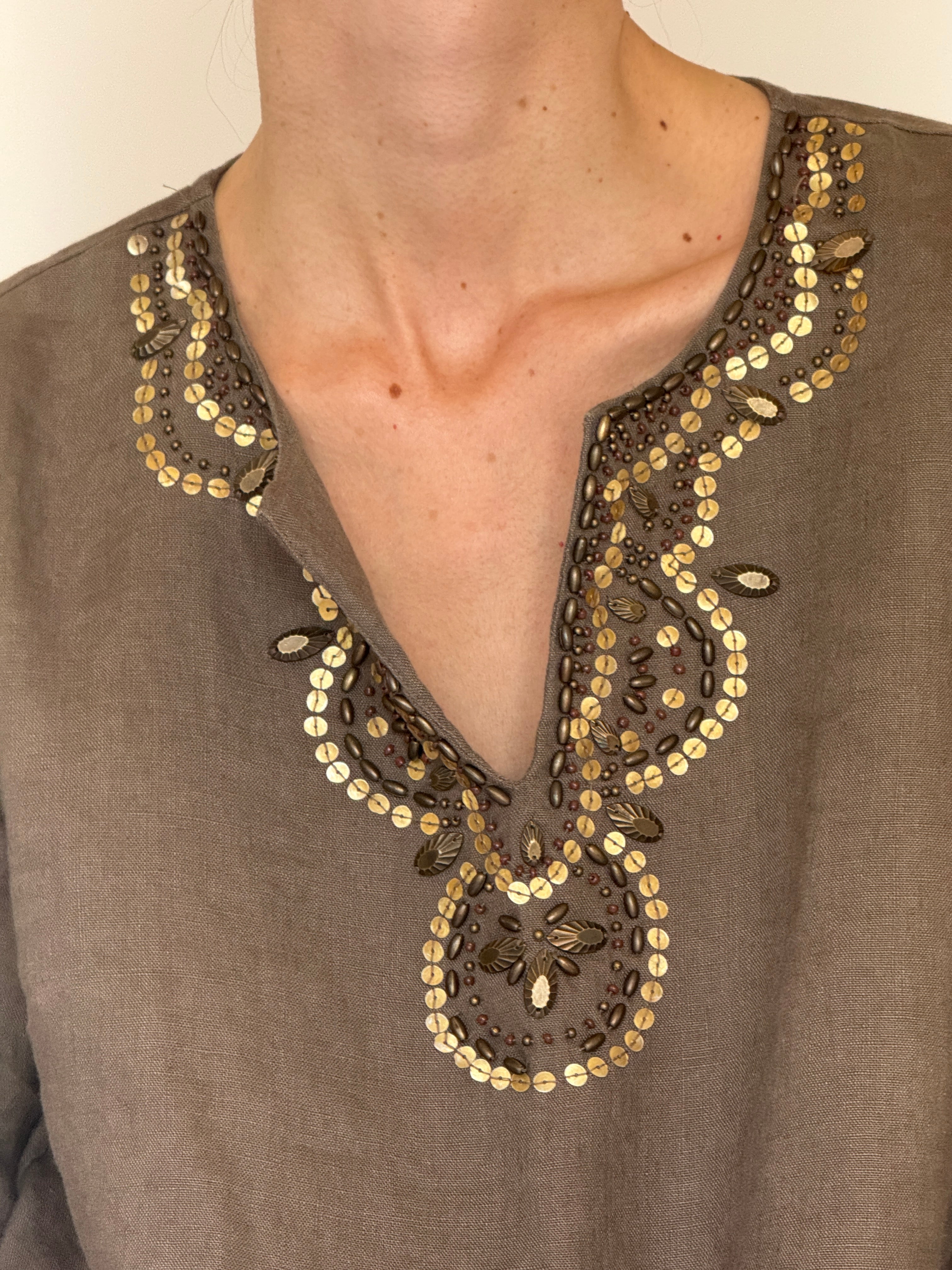 Vintage tunic top embellished neckline detail