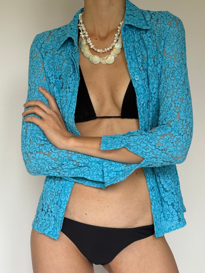 Vintage lace top in turquoise 6268