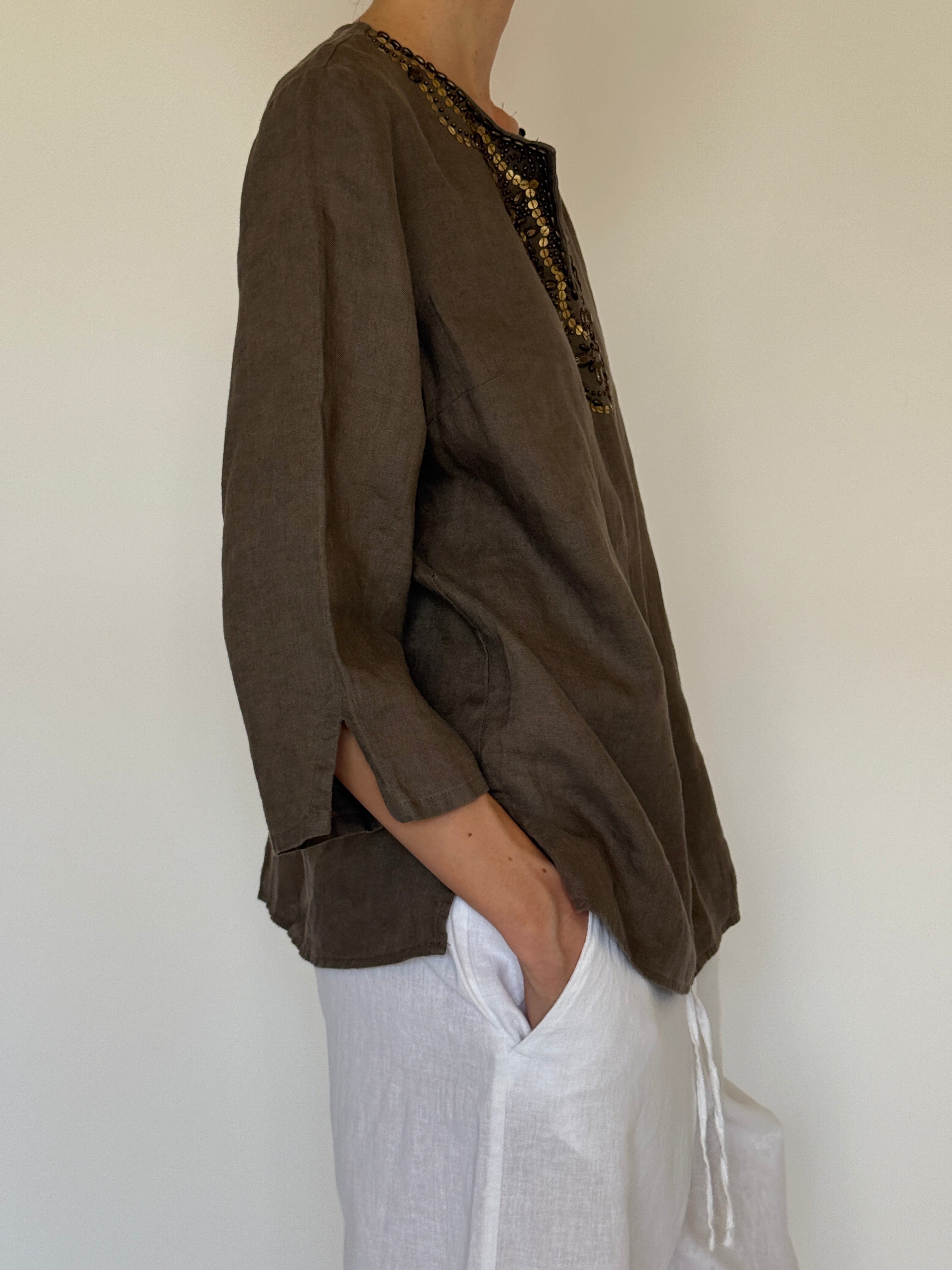 Vintage brown tunic top side view