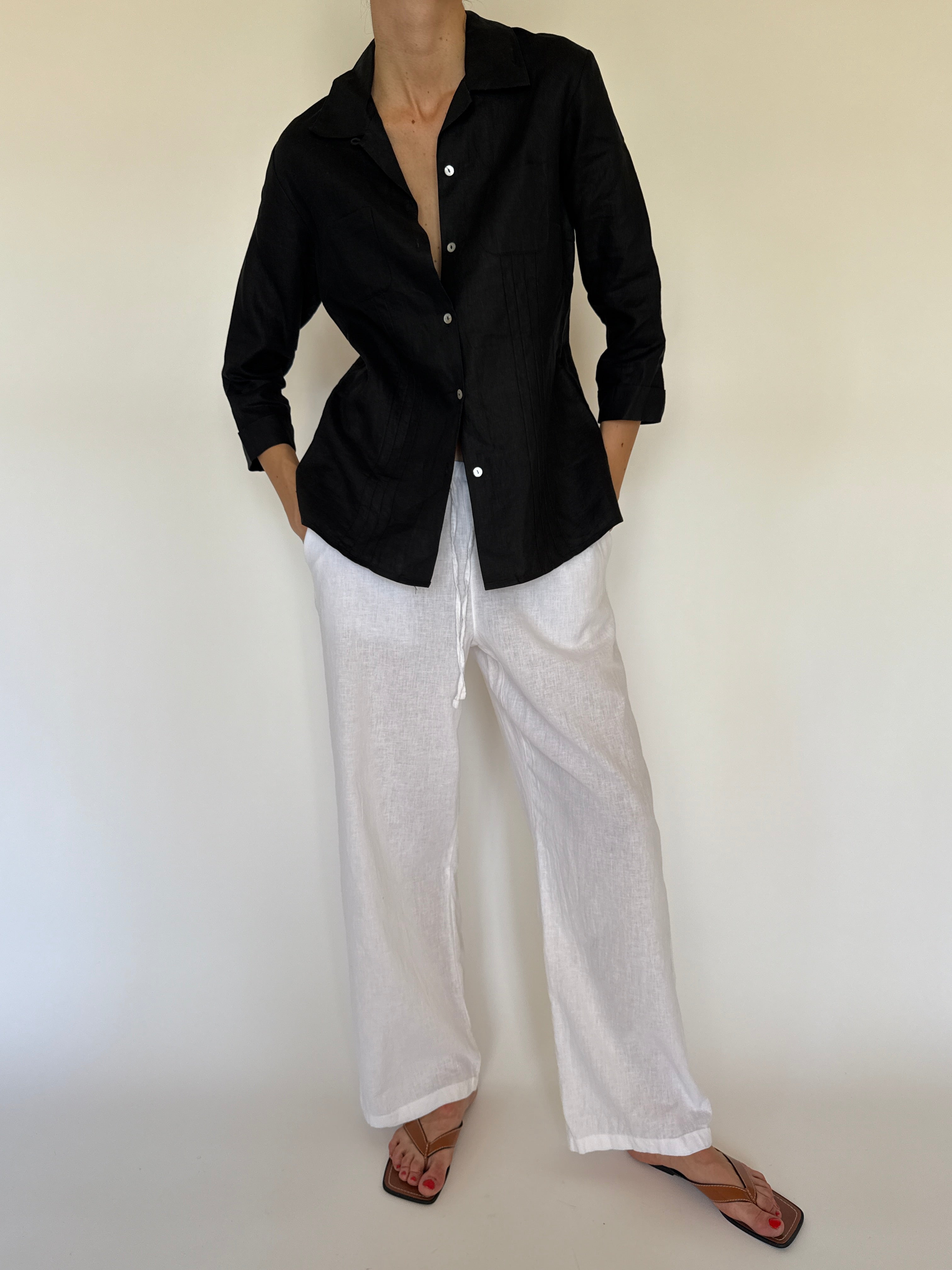 Vintage black Irish linen tailored shirt front view