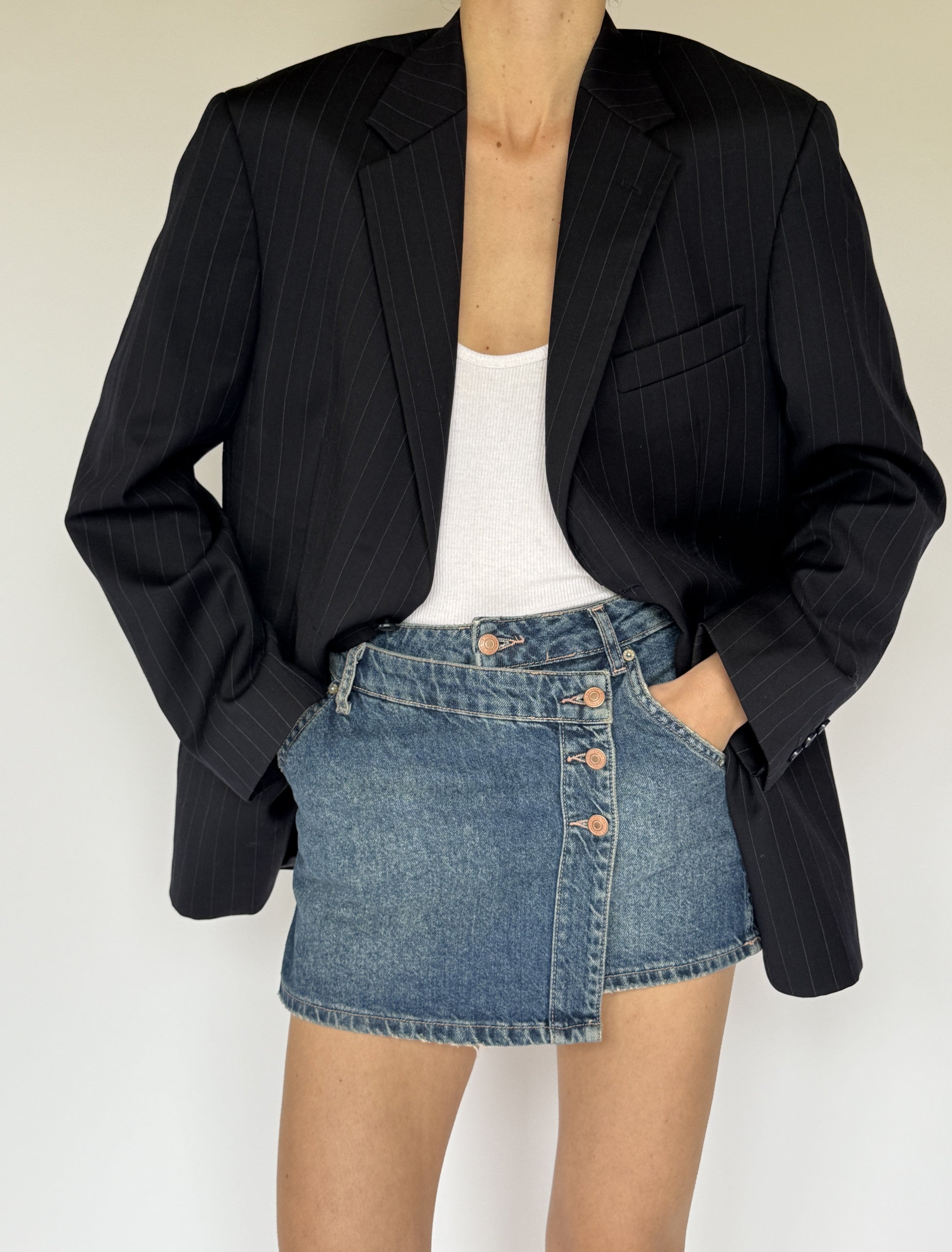 Vintage pinstripe blazer navy 5696