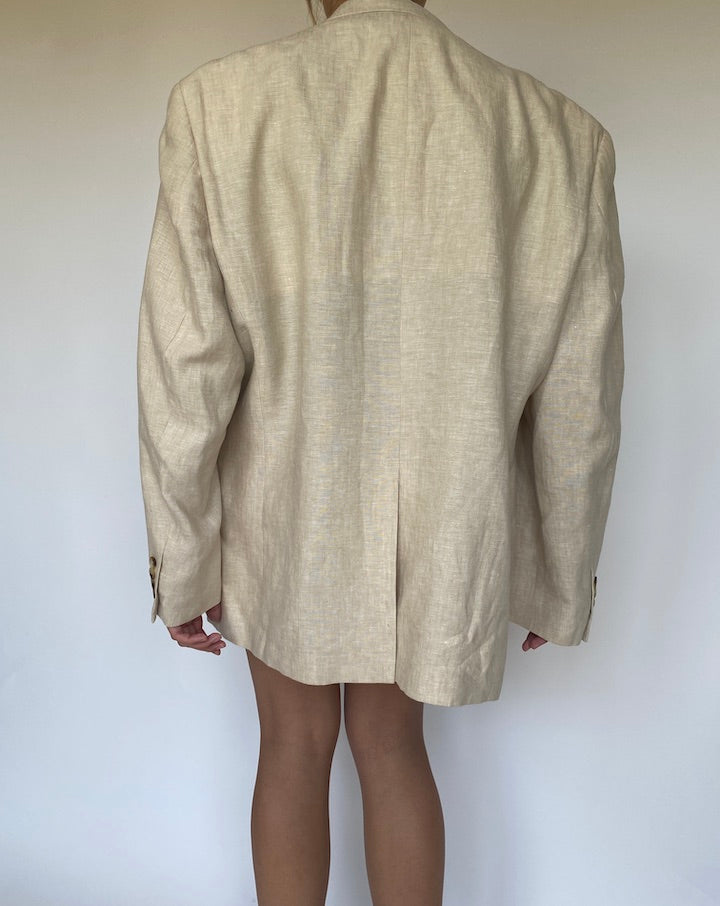 VINTAGE OVERSIZED BEIGE LINEN BLAZER 3393