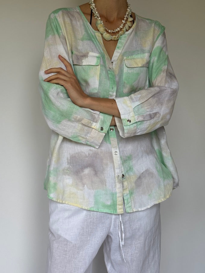 Vintage watercolor linen top 6271