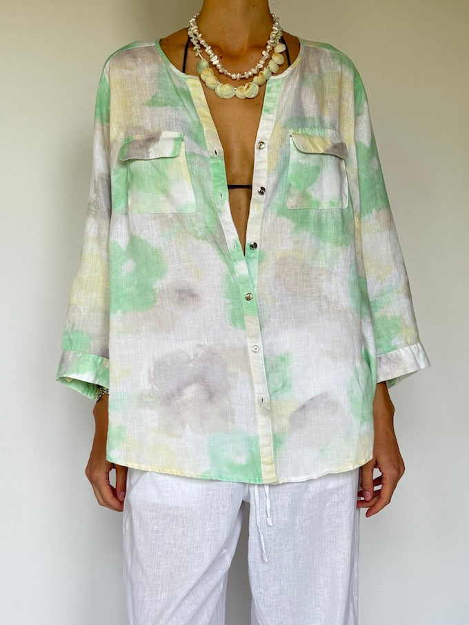 Vintage watercolor linen top 6271