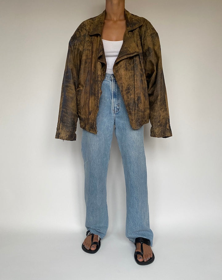 VINTAGE OVERSIZED BOXY BROWN LEATHER JACKET 2878
