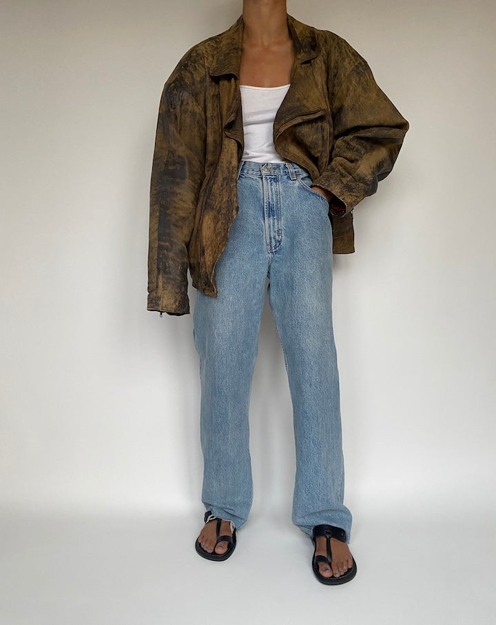 VINTAGE OVERSIZED BOXY BROWN LEATHER JACKET 2878