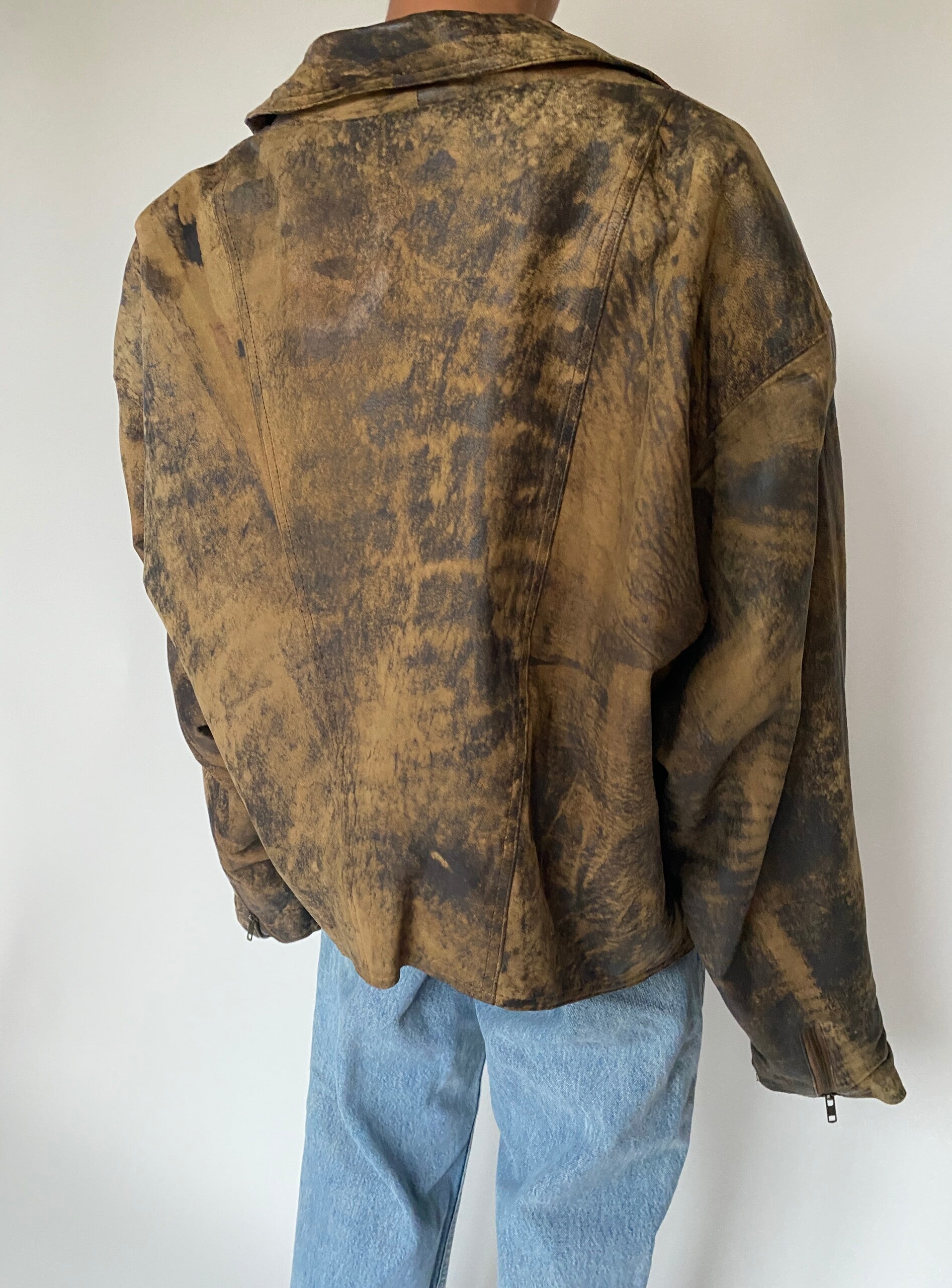 VINTAGE OVERSIZED BOXY BROWN LEATHER JACKET 2878
