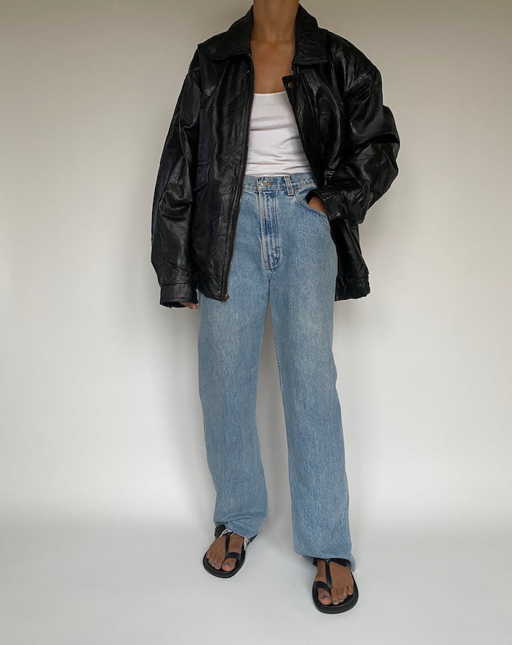 VINTAGE OVERSIZED BOXY BROWN LEATHER JACKET 2879