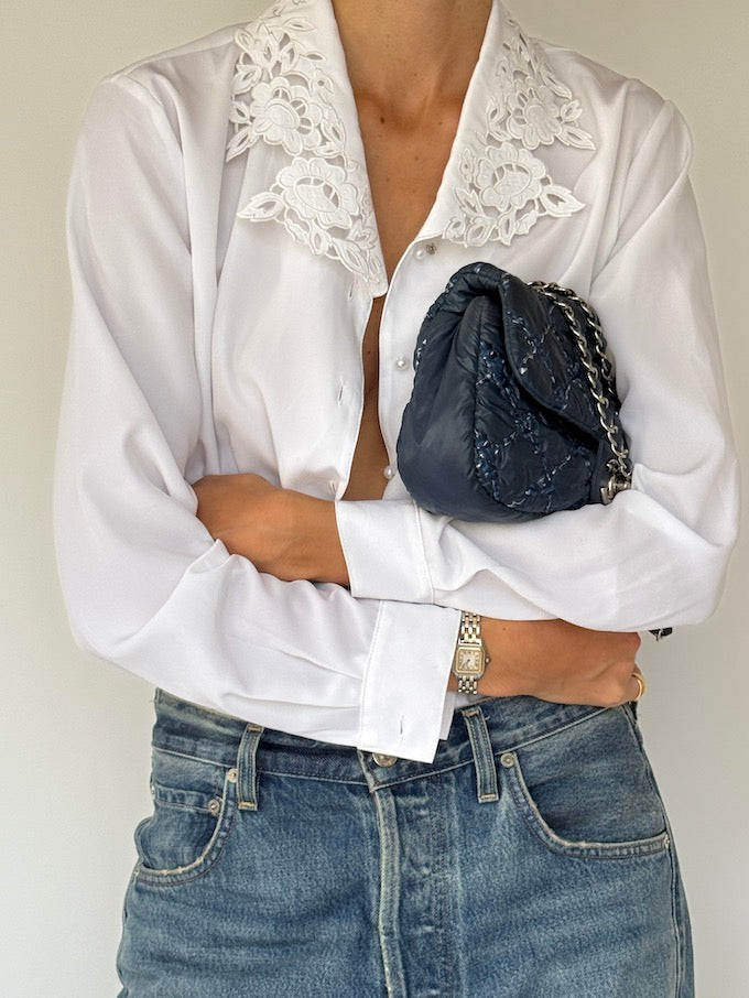 Vintage Button Up Blouse In White 5826
